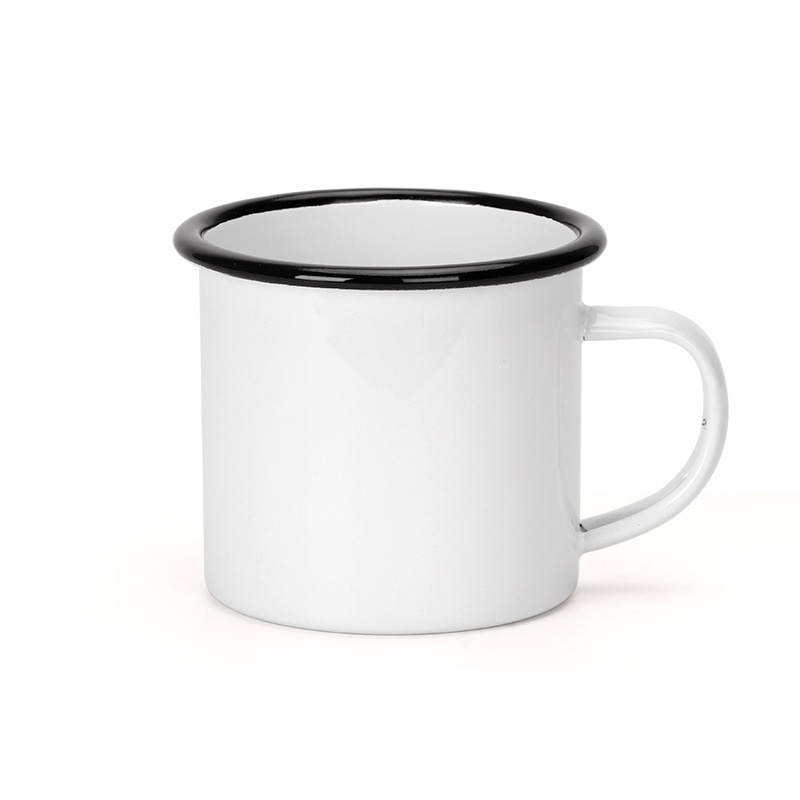 White Enamelware Mug with Black Rolled Rim TBCEXP